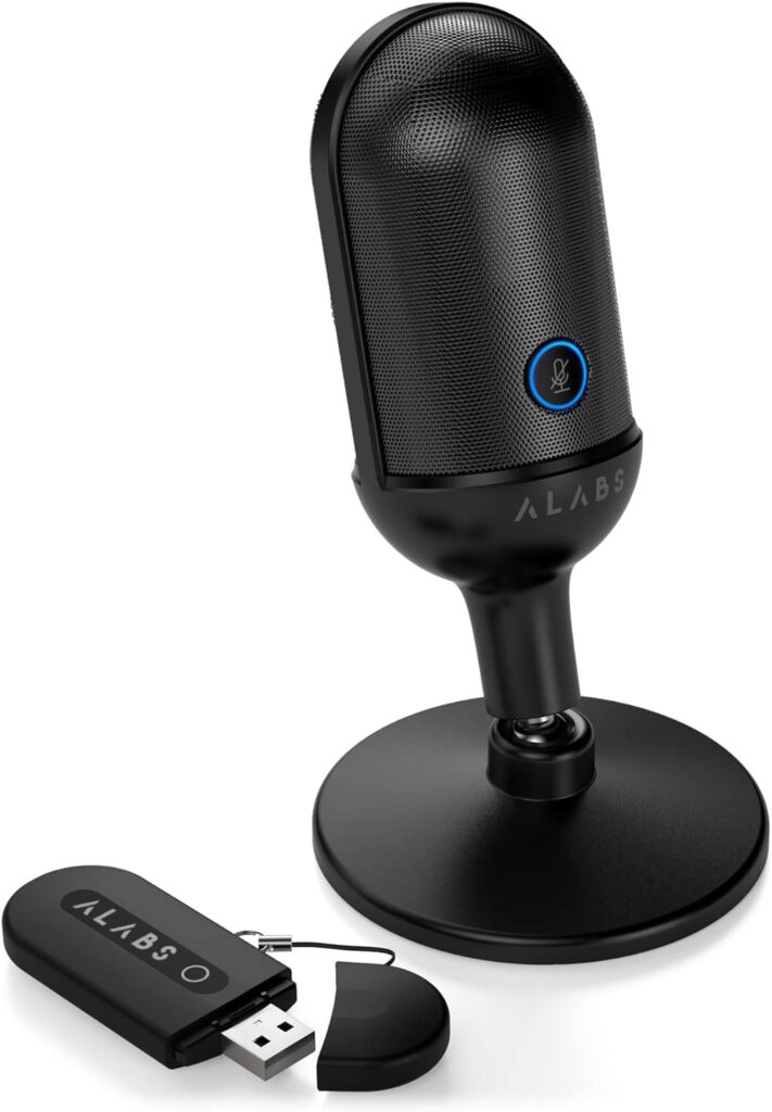 ALABS USB Wireless Cardioid Condenser Microphone for Podcast,Gaming and Home Office,100ft Signal Transmission Distance,Streaming Mic with LED Quick Mute Indicator and Noise Cancelling for PC,Mac