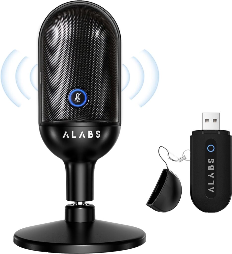 ALABS USB Wireless Cardioid Condenser Microphone for Podcast,Gaming and Home Office,100ft Signal Transmission Distance,Streaming Mic with LED Quick Mute Indicator and Noise Cancelling for PC,Mac