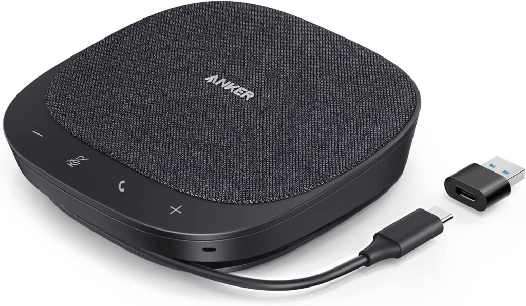 Anker PowerConf S330 USB Speakerphone, Conference Microphone for Home Office, Smart Voice Enhancement, Plug and Play, 360° Voice Coverage via 4 Microphones, and Powerful Sound