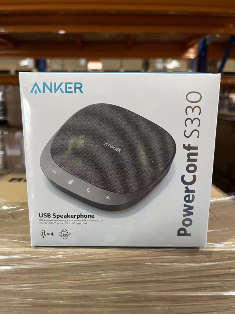 Anker PowerConf S330 USB Speakerphone, Conference Microphone for Home Office, Smart Voice Enhancement, Plug and Play, 360° Voice Coverage via 4 Microphones, and Powerful Sound