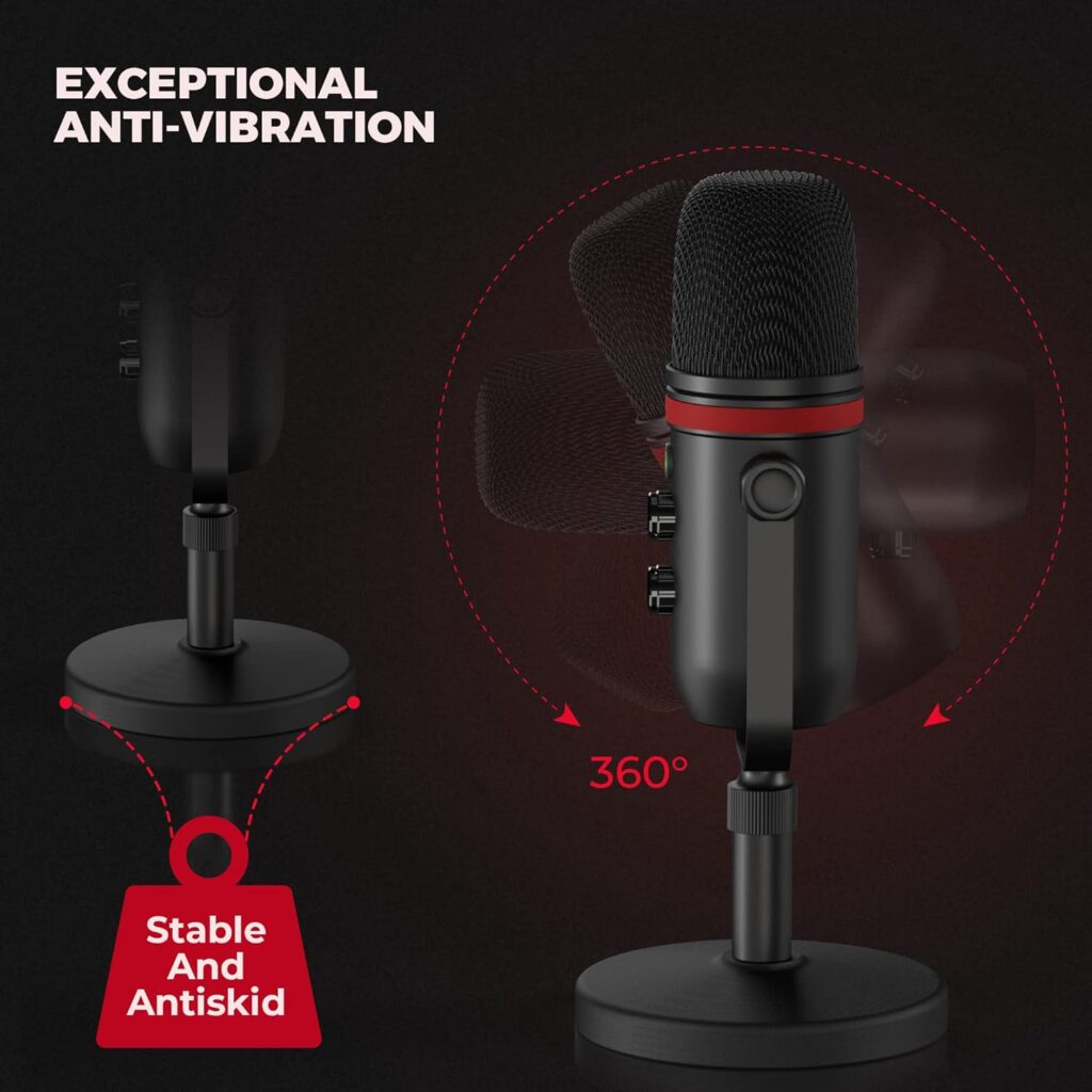 AUDIOPRO USB Microphone, Computer Condenser Gaming Mic for PC/Laptop/Phone/PS4/5, Headphone Output, Volume Control, USB Type C Plug and Play, LED Mute Button, for Streaming, Podcast, Studio Recording