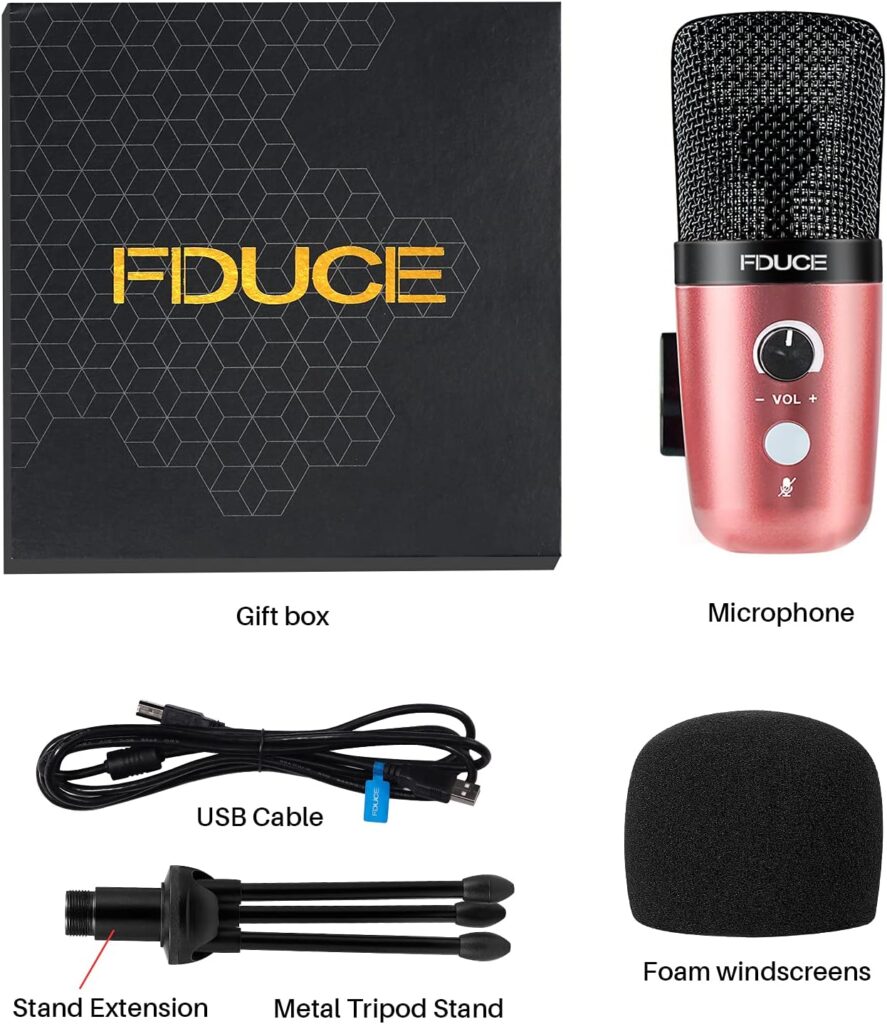 FDUCE USB PlugPlay Computer Microphone, Professional Studio PC Mic with Tripod for Gaming, Streaming, Podcast, Chatting, YouTube on Mac  Windows(Black)