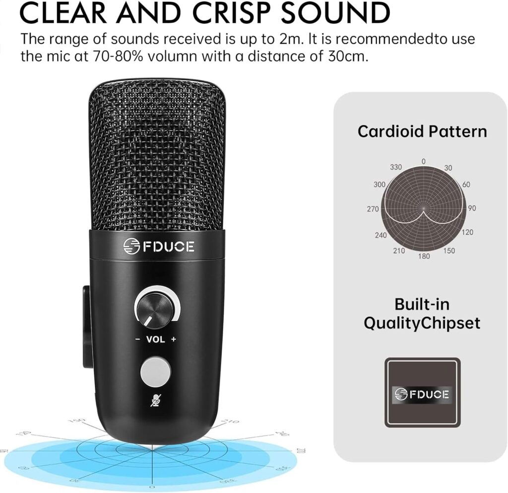 FDUCE USB PlugPlay Computer Microphone, Professional Studio PC Mic with Tripod for Gaming, Streaming, Podcast, Chatting, YouTube on Mac  Windows(Black)