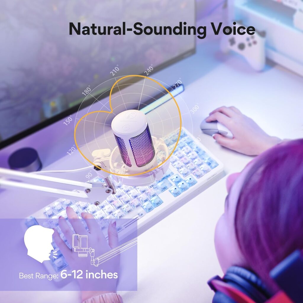 MAONO Gaming USB Microphone, Noise Cancellation Condenser mic with Mute, Gain, Monitoring, Boom Arm for Streaming, Podcast, Twitch, YouTube, Discord, PC, Computer, PS4, PS5, Mac, GamerWave DGM20S