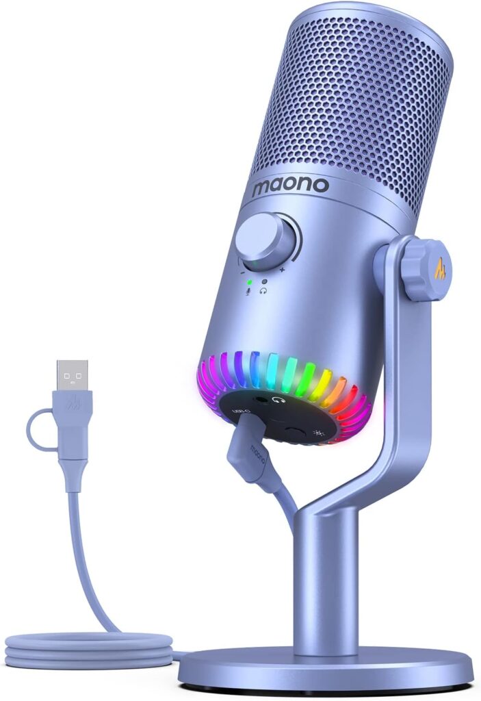 MAONO USB Gaming Microphone for PC, Programmable Condenser Mic with RGB Light, Mute, Gain, Monitoring, Volume Control for Streaming, Podcast, Twitch, YouTube, Discord, Computer, Mac, PS5, DM30 (Black)