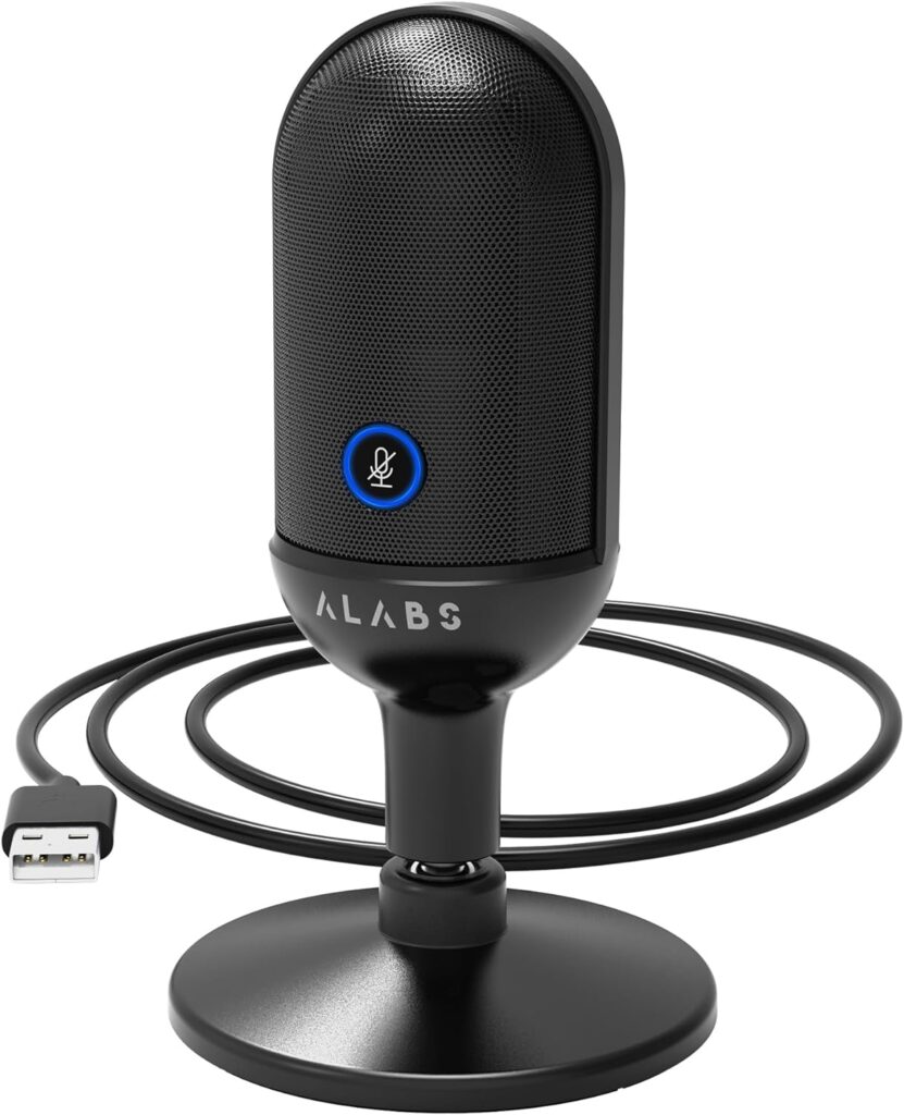 ALABS USB Microphone,Condenser Podcast Microphone for Computer,Mac,Smartphone,PlugPlay Gaming Mic with LED Quick Mute,1/8 Headphone Monitor Jack,for Recording,Singing,YouTube,Tiktok
