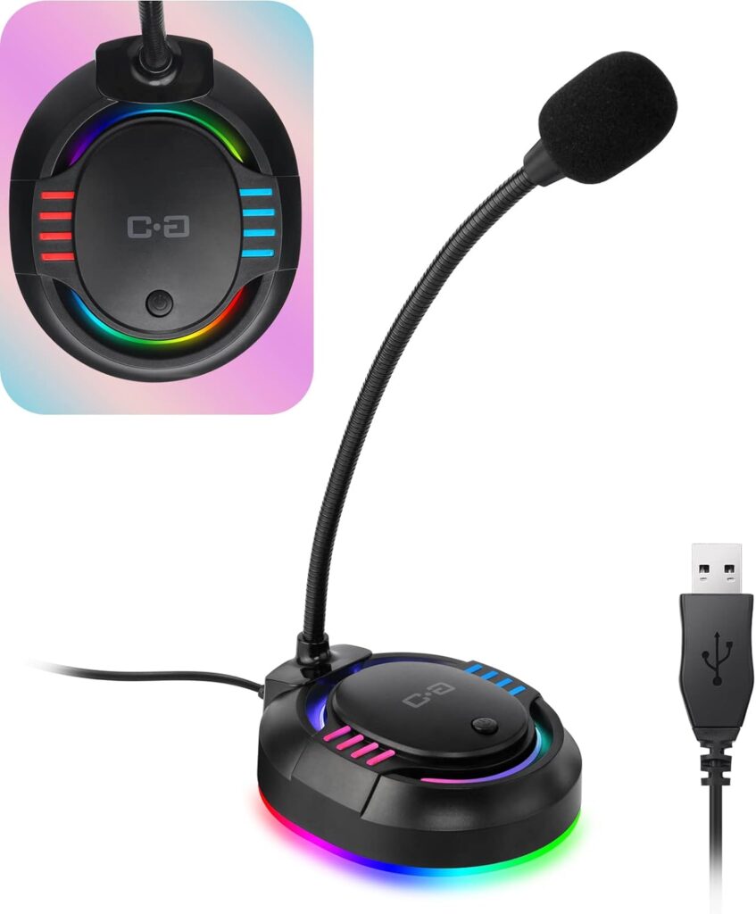 C G CHANGEEK USB Microphone with RGB Glowing Light  Mute for Laptop PC Desktop Computers, Gaming Microphone for PC PS4 / 5, Ideal Condenser Mic for Dictation/Con-Call/Meeting/Gaming, CGS-M2