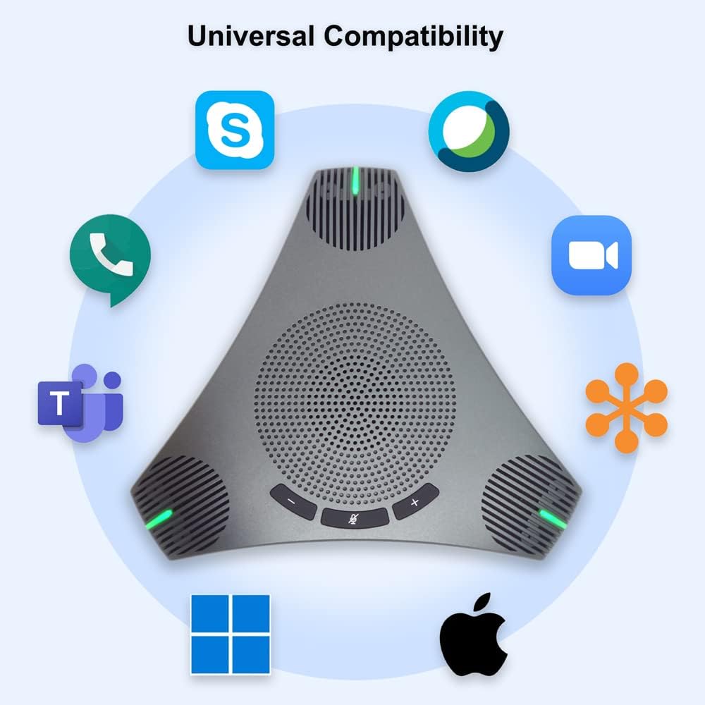 Conference Speaker and Microphone, 360° Omnidirectional USB Speakerphone Microphone with USB Hub, Noise Reduction/Echo Cancellation Computer Microphone for 8-10 People Business Conference, Home Office