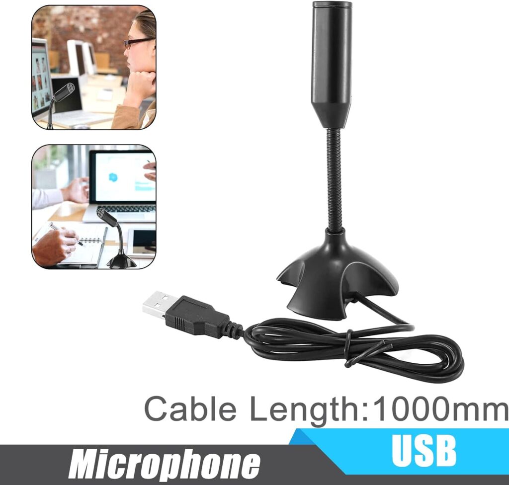 Mini USB Microphone for Desktop Computer and Laptop,Portable USB Condenser Mic With Adjustable Stand,Compatible with PC/Mac,Plug  Play,Ideal for Meeting,Online Class,Games,Remote work(Black)