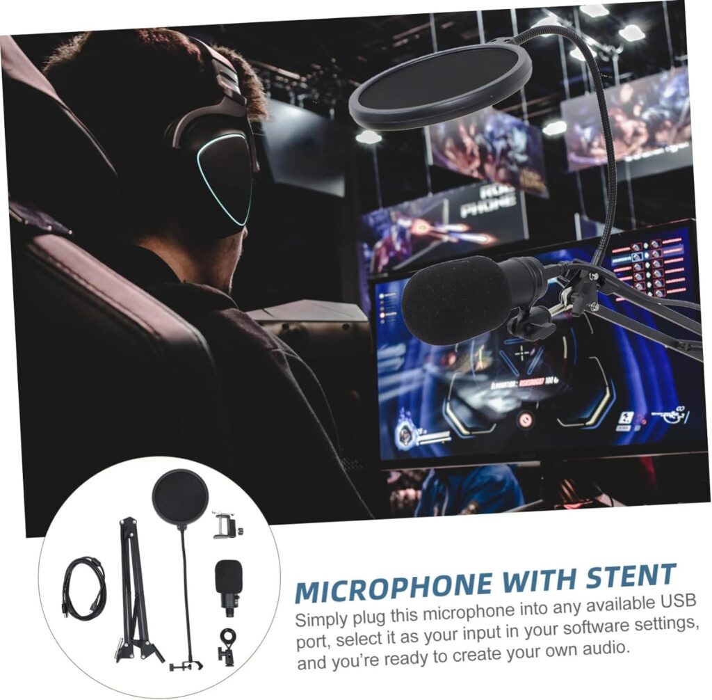 OFFSCH 1 Set Condenser Microphone Desk Mic Computer Mic Sound Podcast Studio Cardioid Condenser Micphones Podcasting Mic Microphone with Stent Cardioid Mic Video Aluminum Alloy Streamer