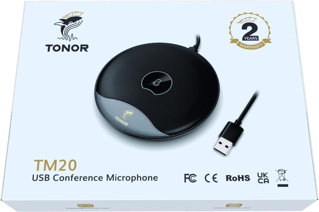 TONOR USB Conference Microphone, 360° Omnidirectional PC Computer Condenser Mic with Mute Button for Online Meeting/Class, Zoom Call, Skype Chatting, Plug  Play (TM20)