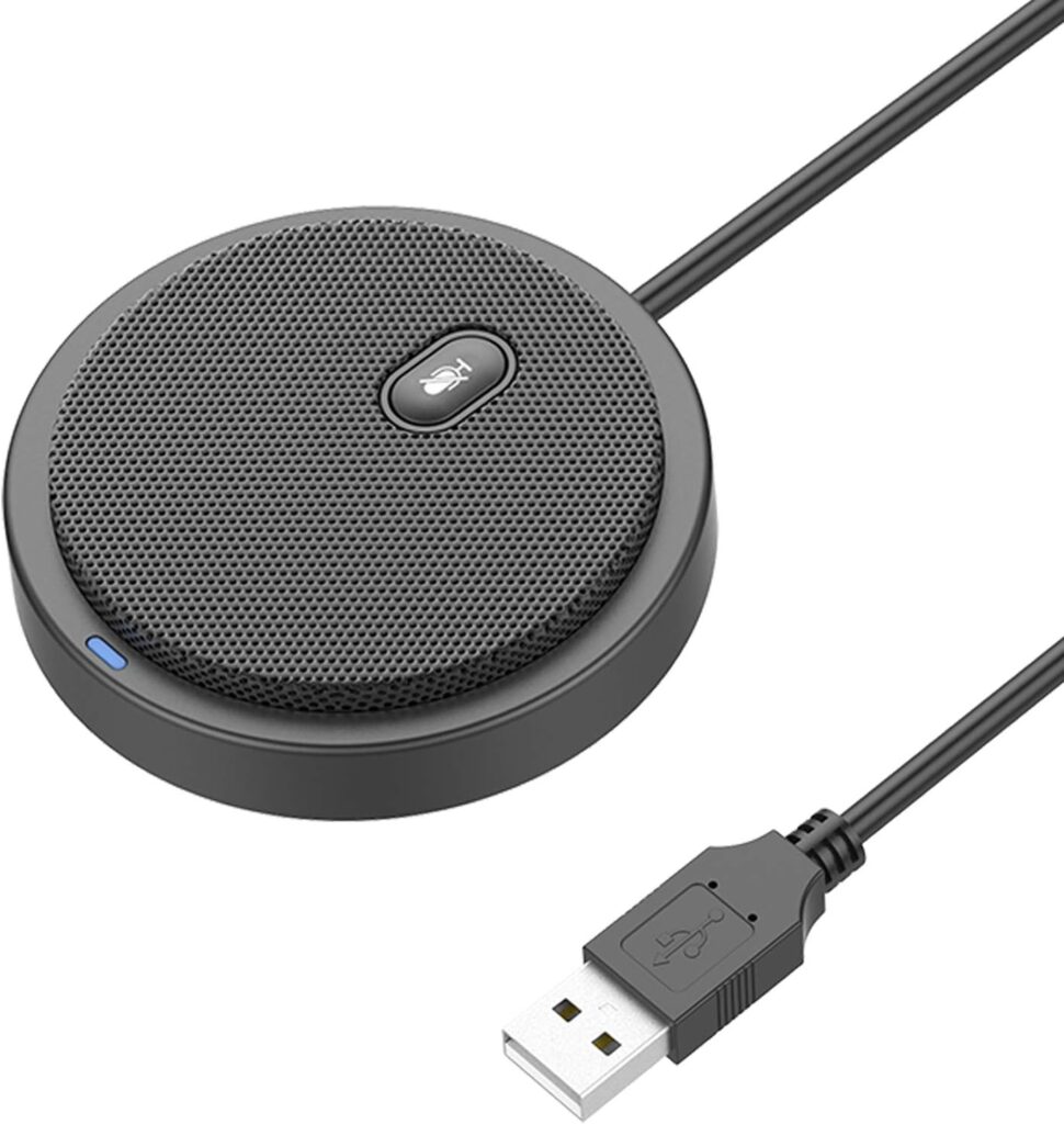 Upgraded USB Conference Microphone for Computer, 360° Omnidirectional Condenser Mic with Mute Key, Great for Video Conference, Gaming, Chatting, Skype, Plug  Play, Windows macOS, Ideal for Gift