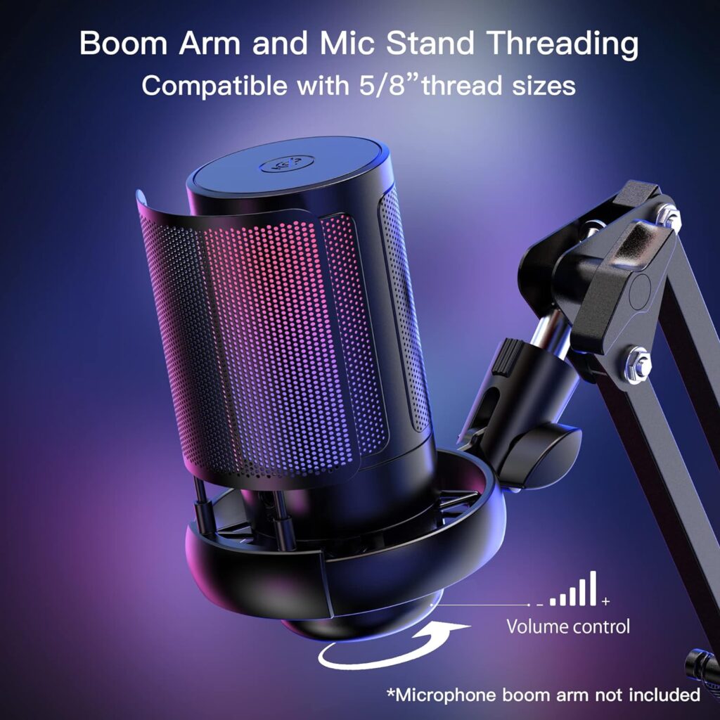 USB Microphone for PC,Computer Gaming Mic for PS4/ PS5/ Mac,Condenser Mic with Quick Mute,RGB Light,Pop Filter,Shock Mount,Gain knob  Monitoring Jack for Recording,Streaming,Podcasting,YouTube